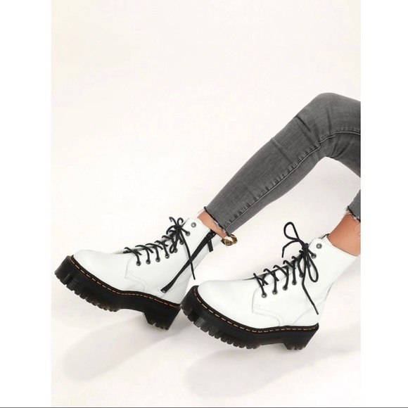 Dr. Martens Jadon White Leather 8-Eye Platform Boot - Picture 3 of 5